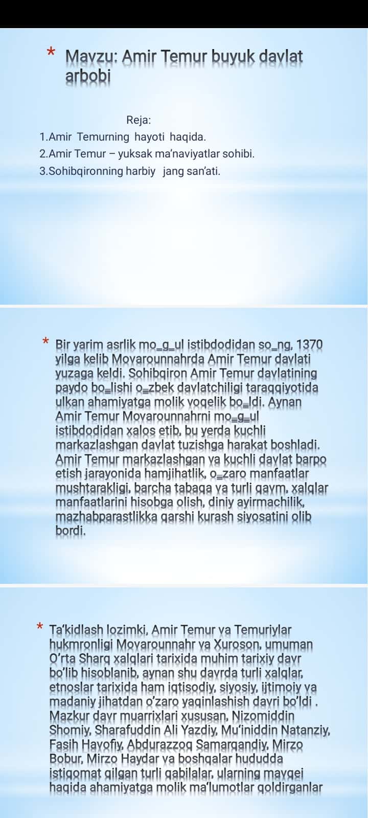 Amir Temur buyuk davlat arbobi