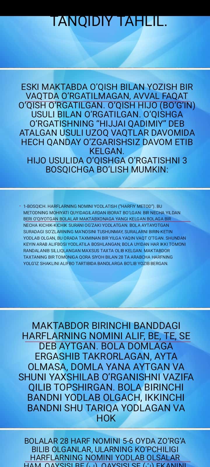 Savod o‘rgatish metodlariga qiyosiy-tanqidiy tahlil
