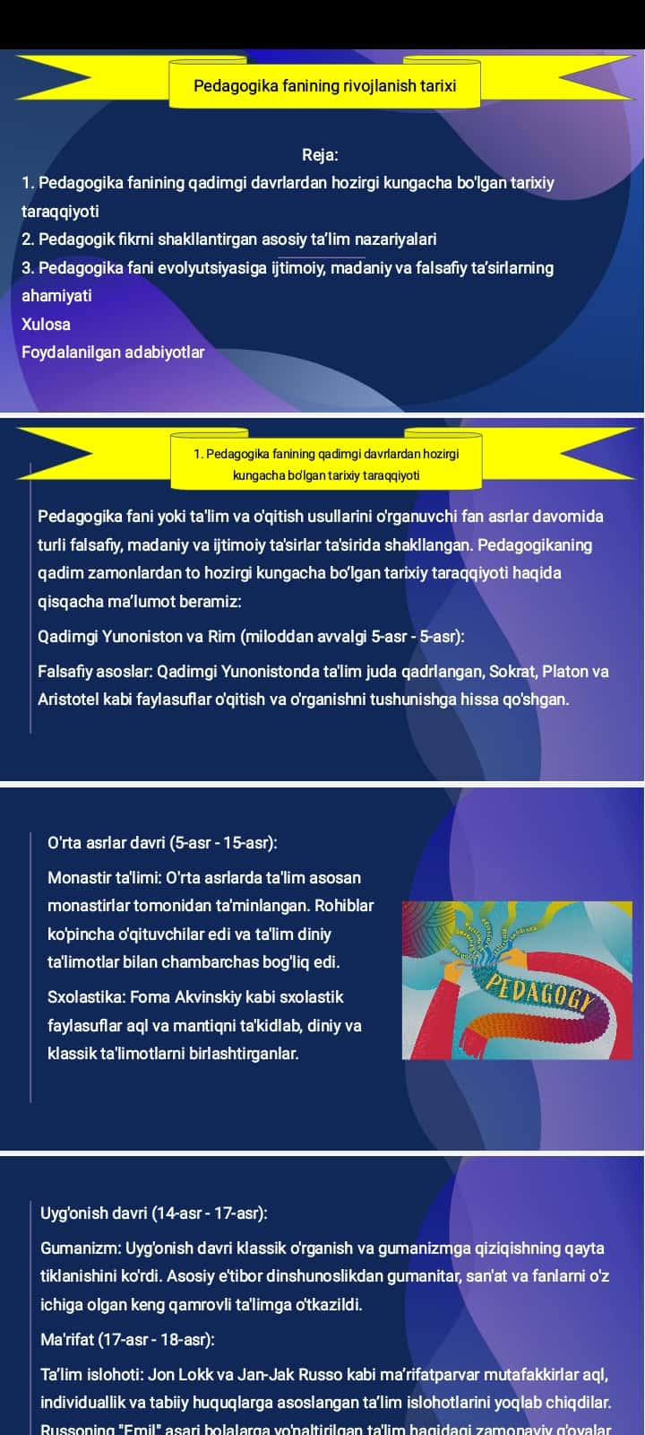 Pedagogika fanining rivojlanish tarixi