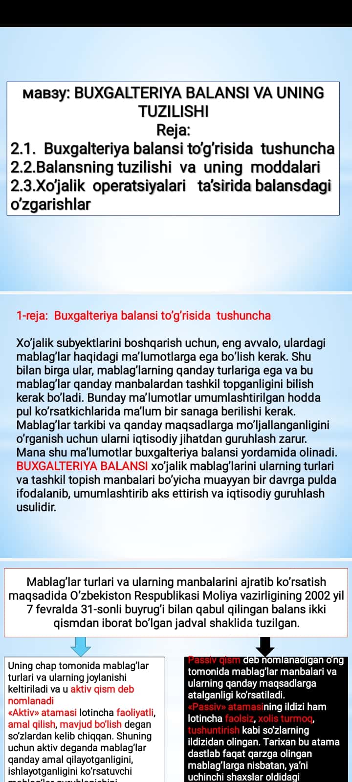 BUXGALTERIYA BALANSI VA UNING TUZILISHI