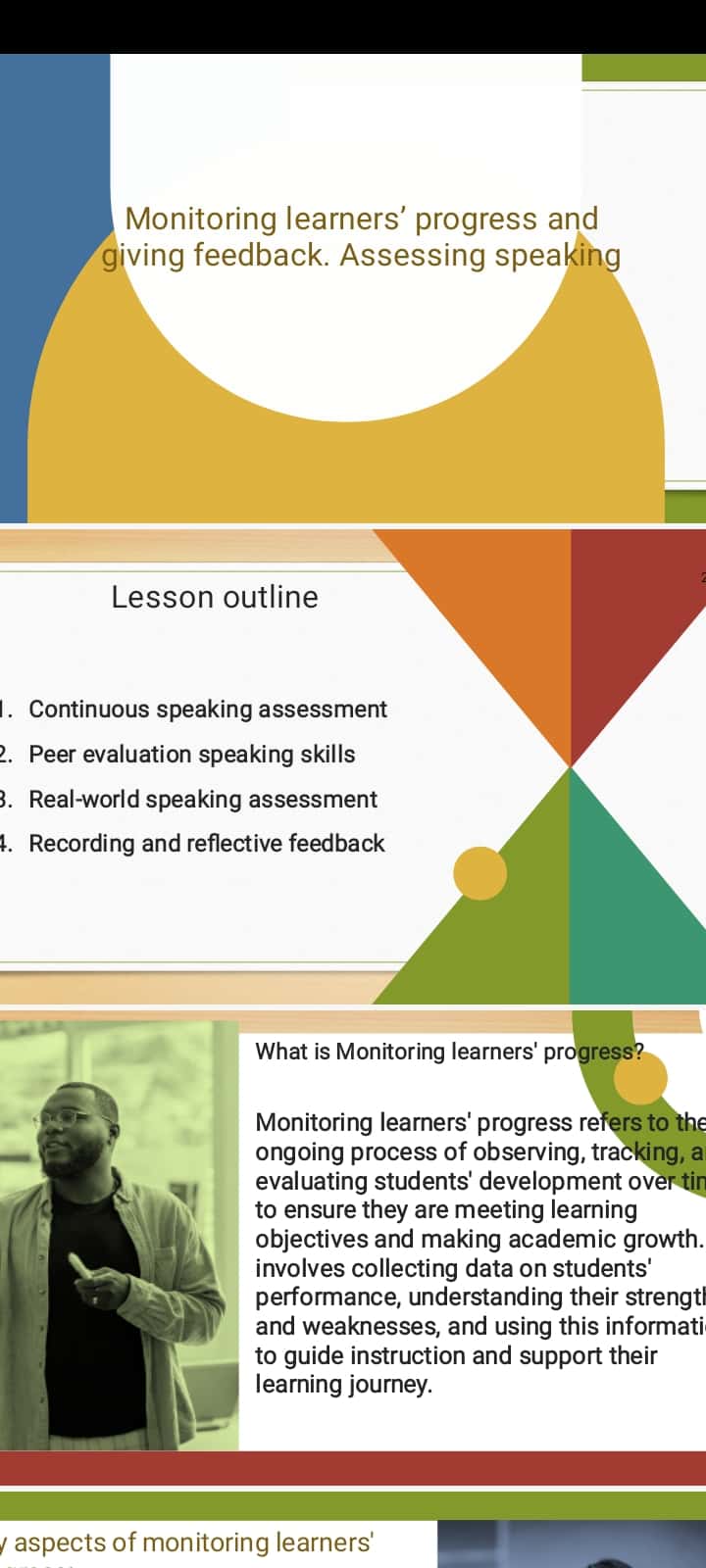 Monitoring learners’ progress and giving feedback. Assessing speaking