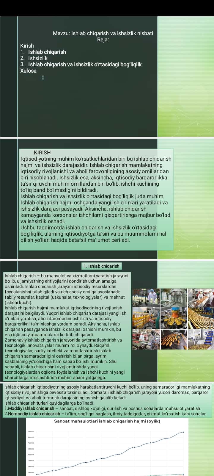 Ishlab chiqarish va ishsizlik nisbati