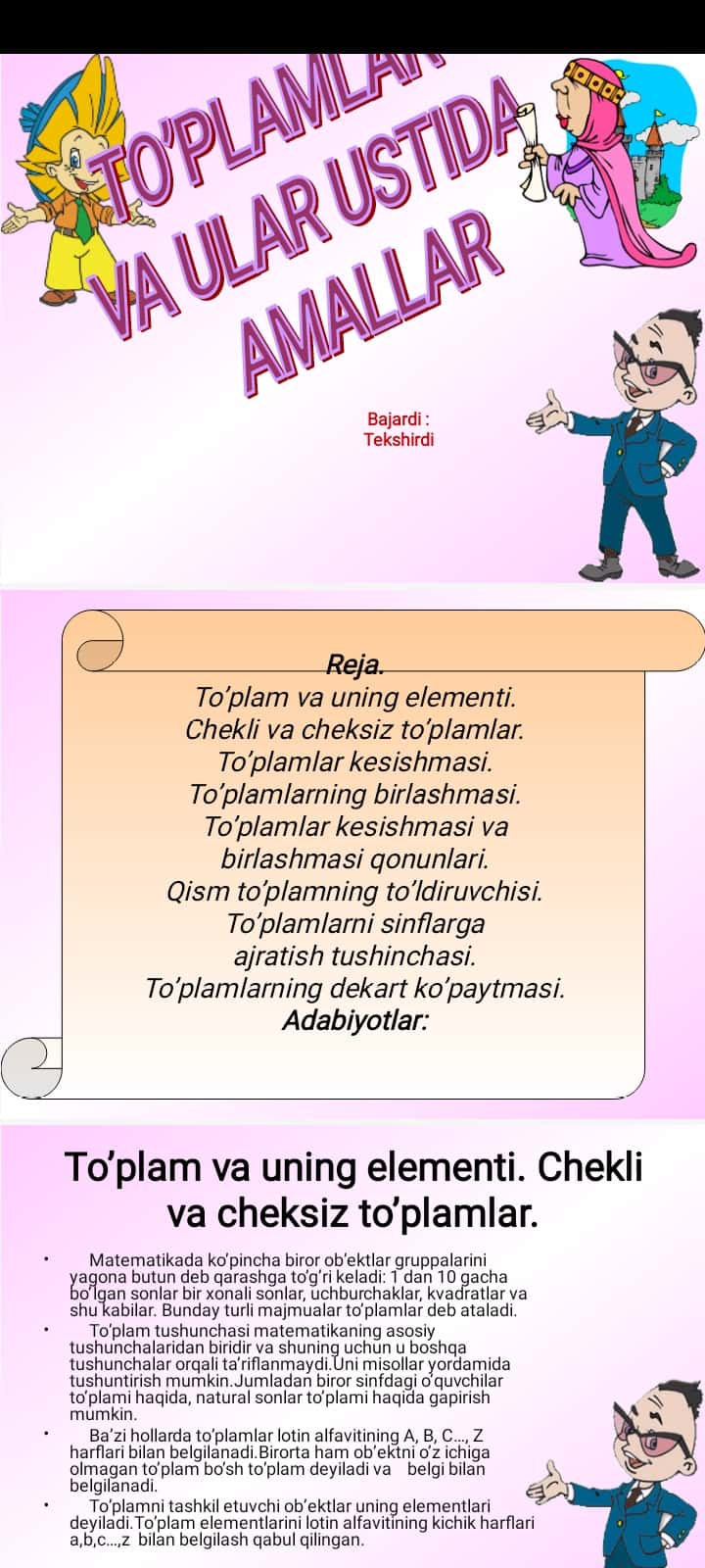 TO’PLAMLAR
VA ULAR USTIDA
AMALLAR