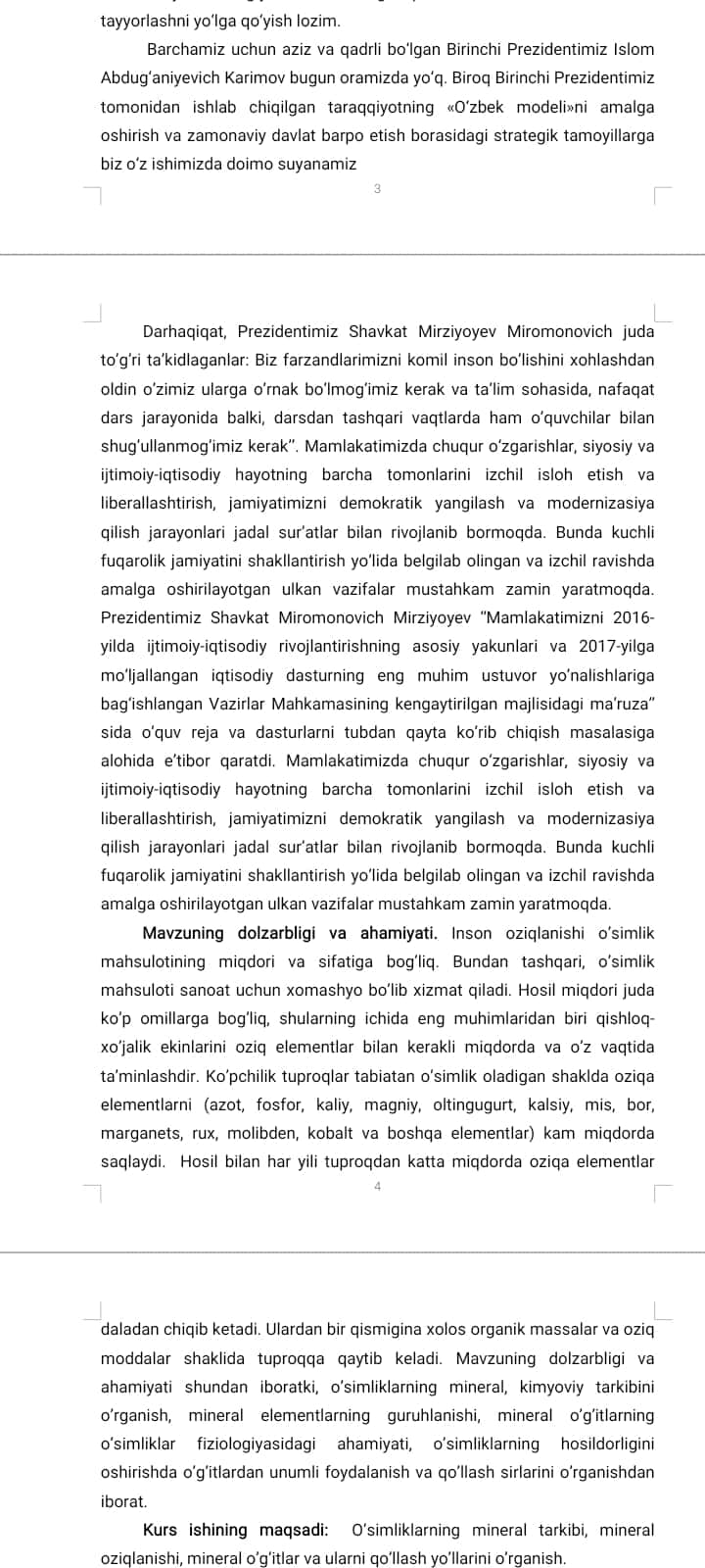 O’simliklarning mineral oziqlanishi. Makro va mikroelementlar