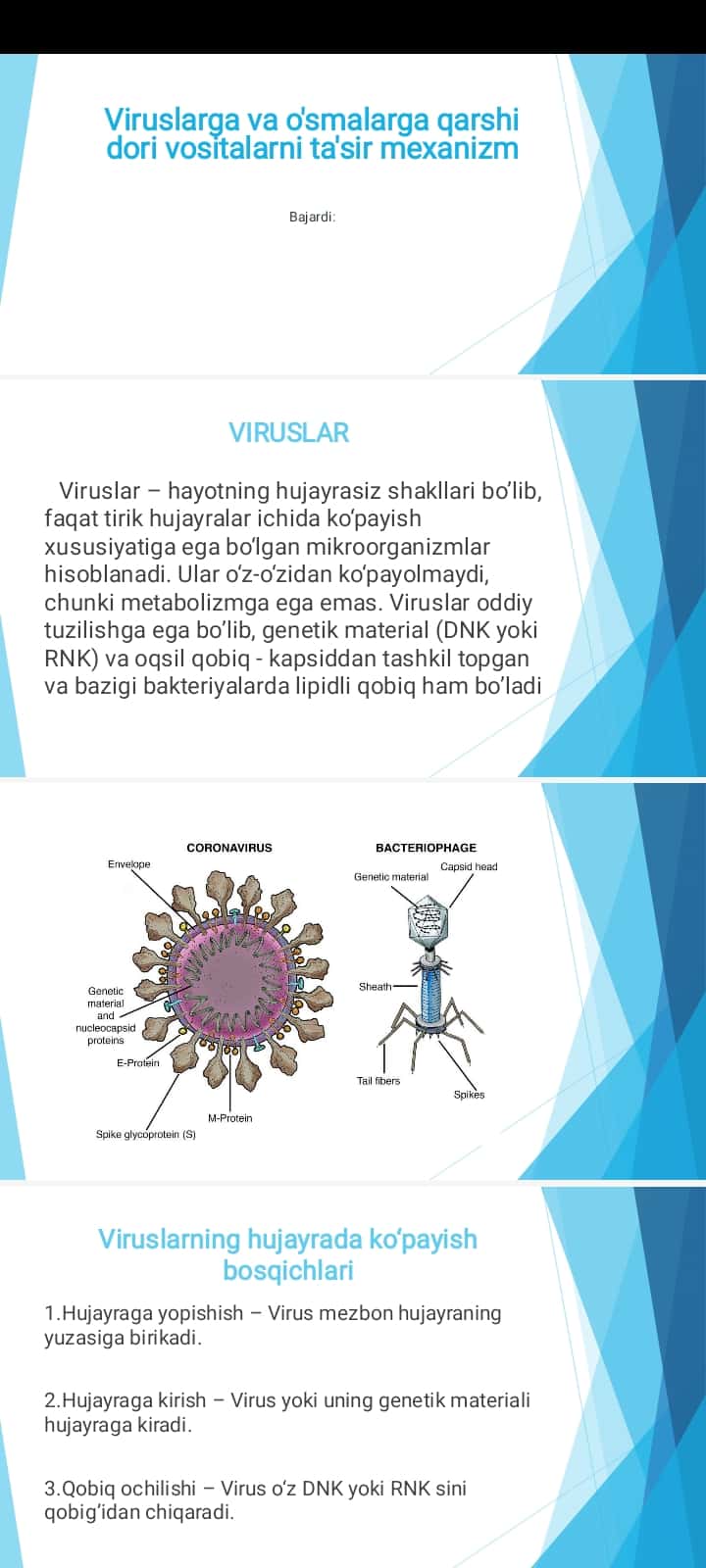 Viruslarga va o'smalarga qarshi dori vositalarni ta'sir mexanizm