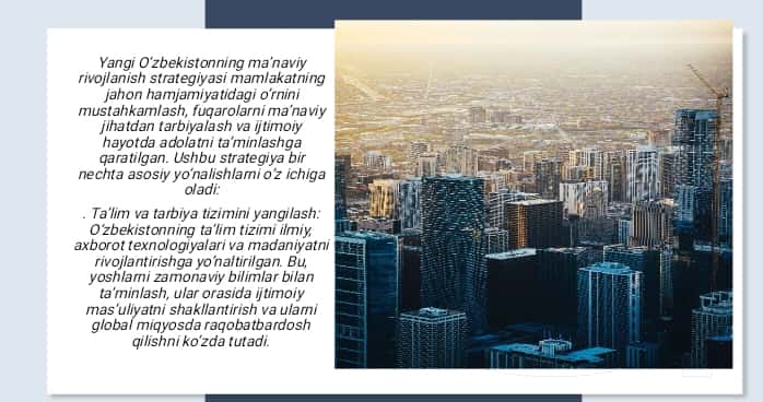 Mavzu:Yangi O'zbekistonda amalga oshirilayotgan ma'naviy o'zgarishlar