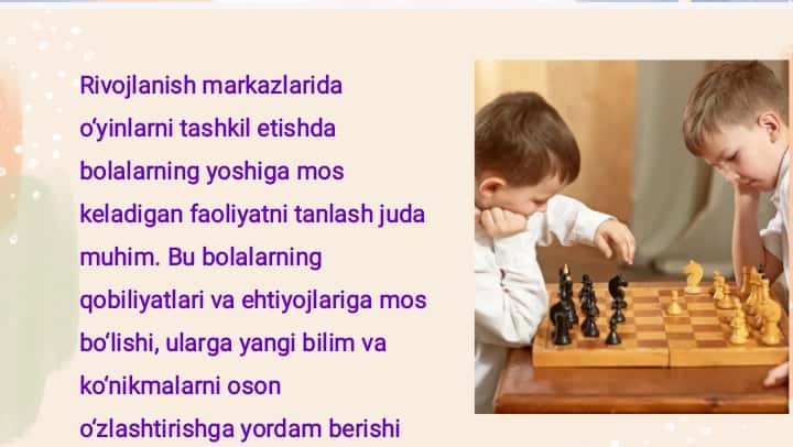 Rivojlanish markazlarida oʻyinlar tashkil etish