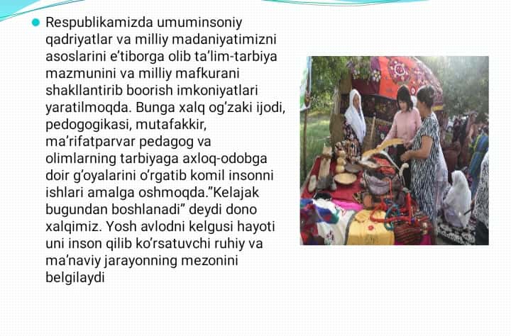 Milliy axloqiy tarbiyani amalga oshirishda milliy qadriyatlarning o’rni