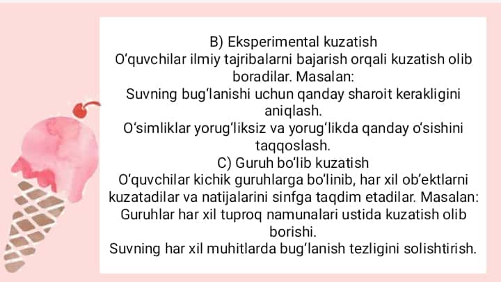 Mavzu: Boshlang‘ich ta'lim tabiiy fanlar darslarida ko‘rgazmali metodlardan foydalanish va kuzatishlarni tashkil etish.