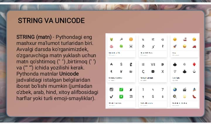 Pythonda string va list maʼlumot turlari