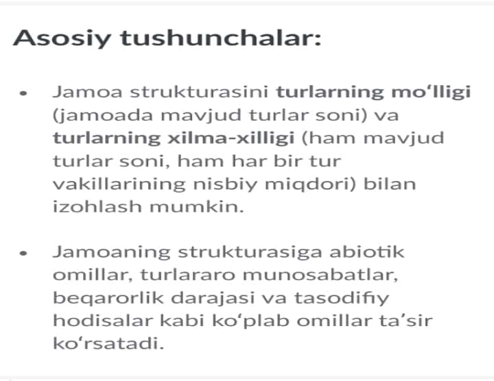 Ekologik jamoaning tur,tizim,genetik hilma-xilligi