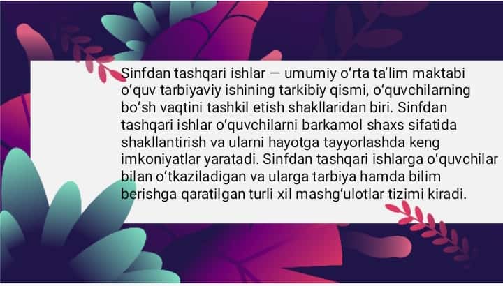 Sinfdan va maktabdan tashqari ishlarni tashkil etish
