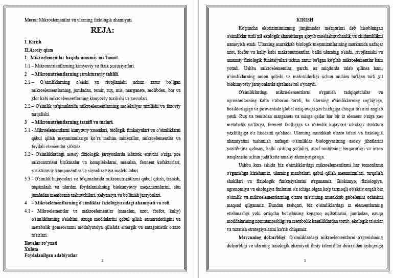 Mikroelementlar va ularning fiziologik ahamiyati