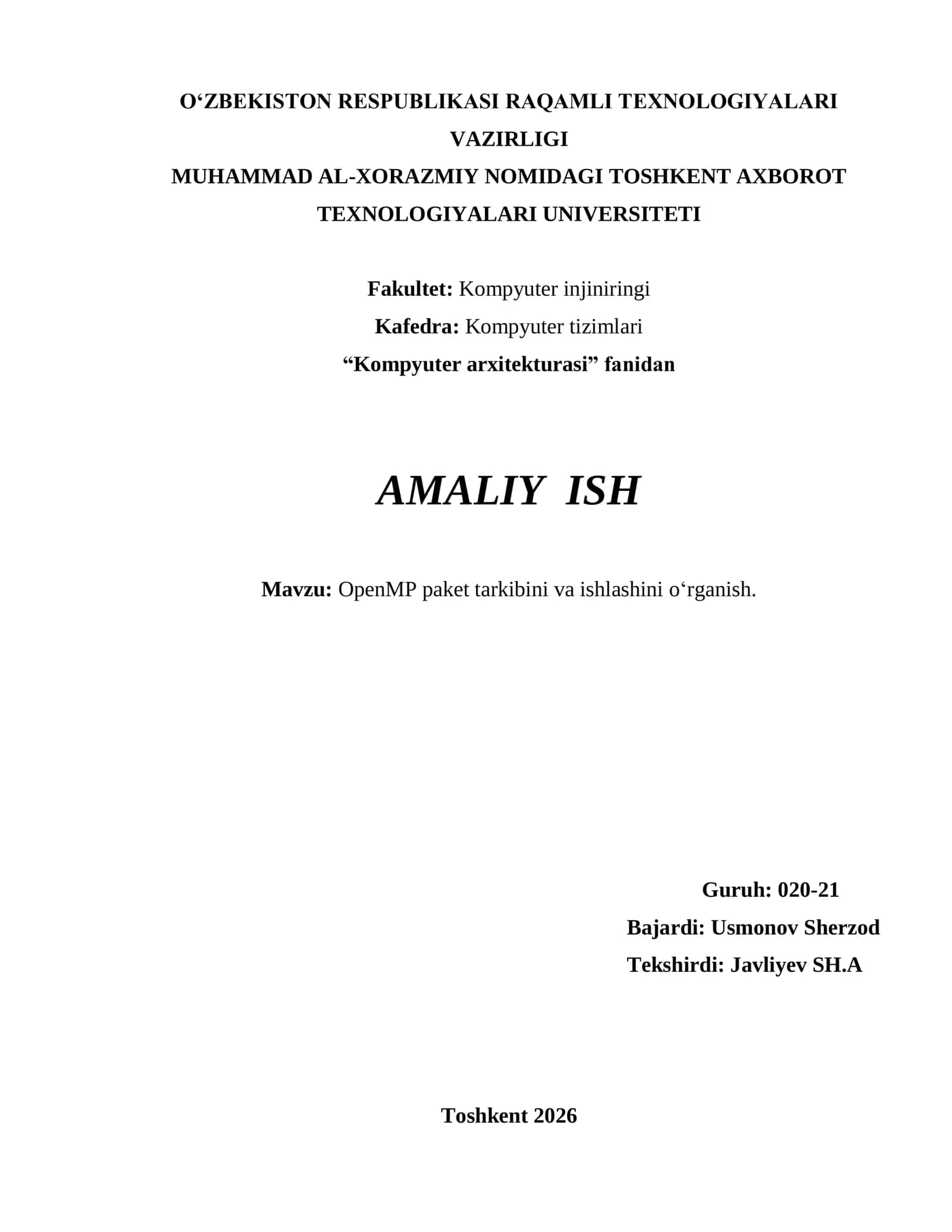 OpenMP paket tarkibini va ishlashini o‘rganish.