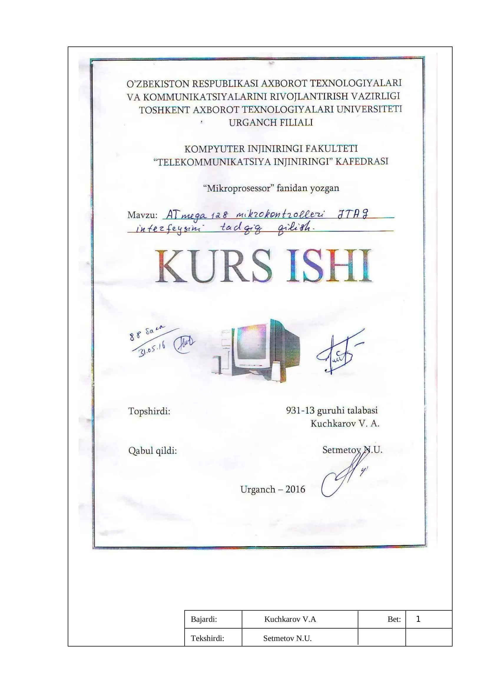 AVR mikrokontrolleri JTAG interfeysi orqali dasturlash jarayoni