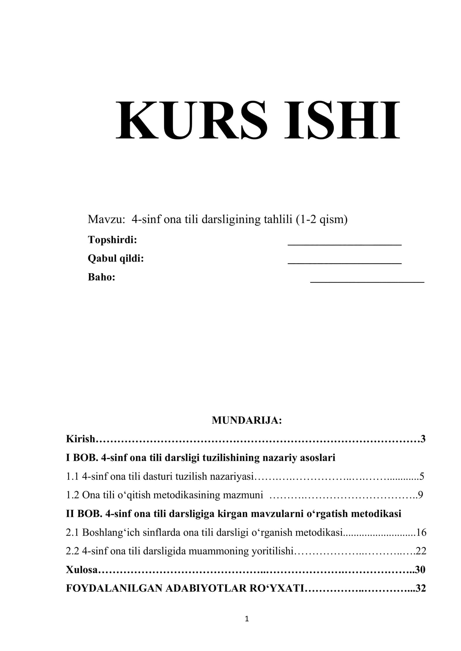 4-sinf ona tili darsligining tahlili