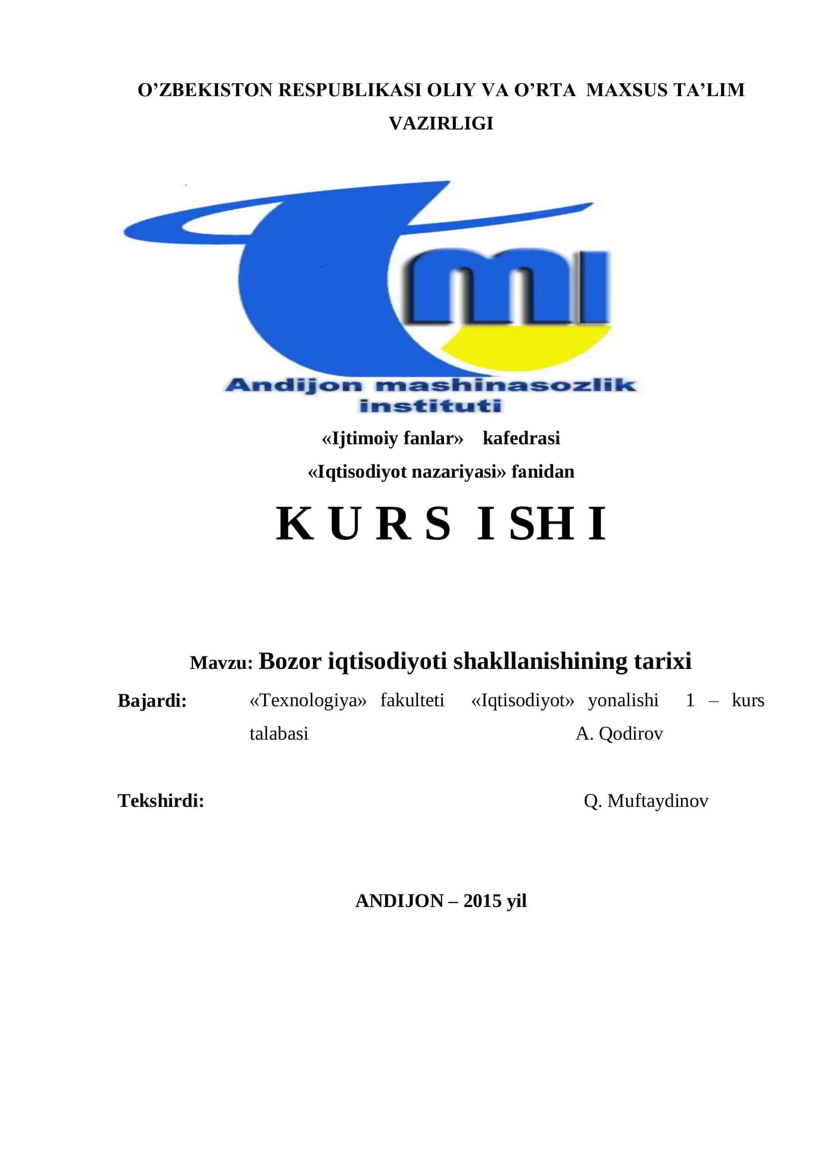 Bozor iqtisodiyoti shakllanishining tarixi