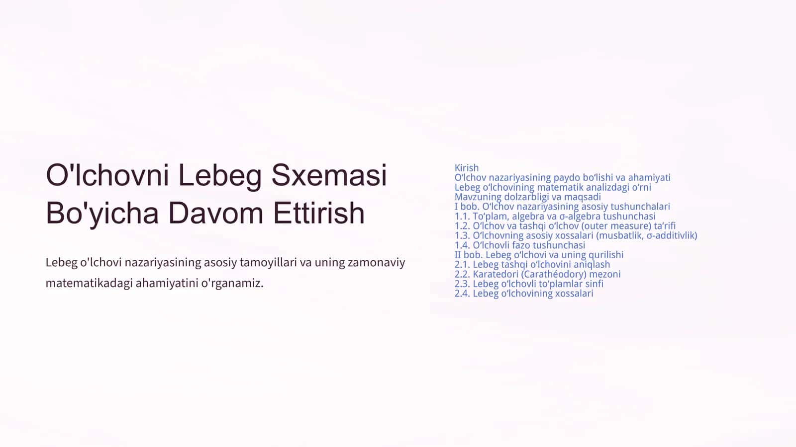 O'lchovni Lebeg Sxemasi Bo'yicha Davom Ettirish