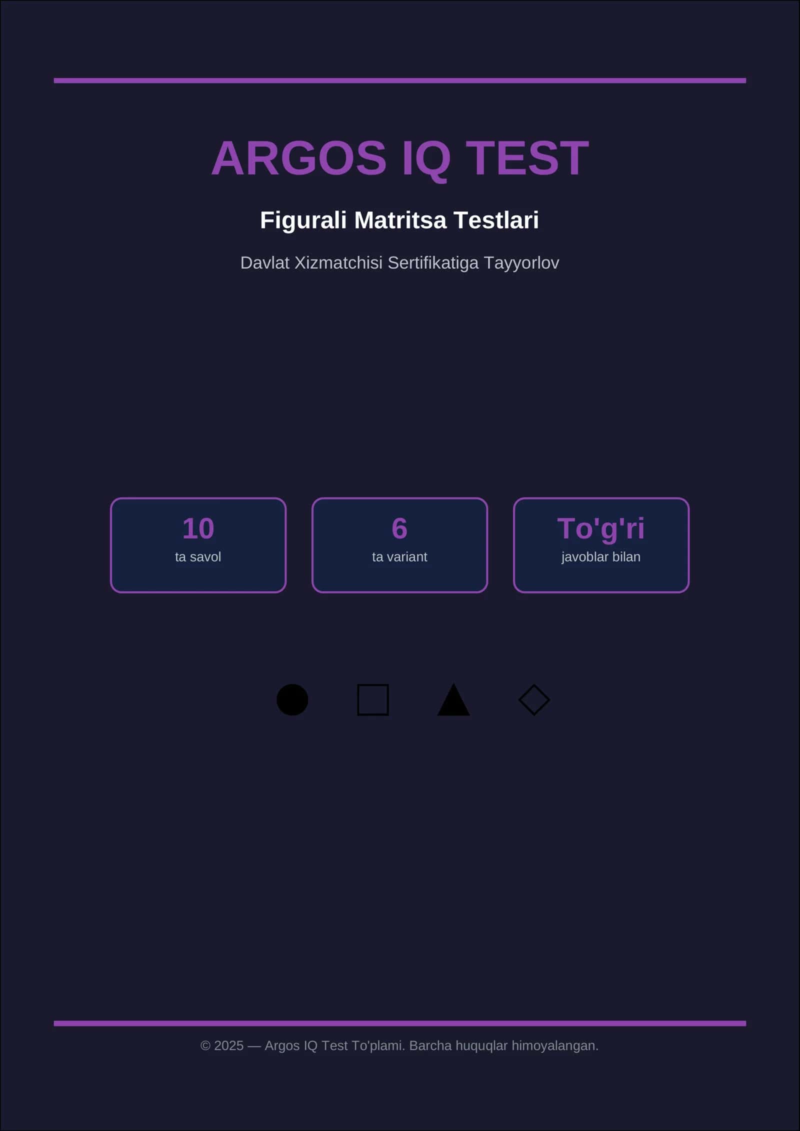 Argos IQ Test | 10 ta Figurali Matritsa | Rasmli | Davlat Xizmatchisi