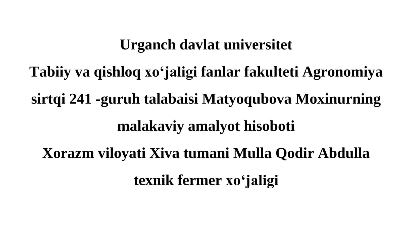 Malakaviy amalyot hisoboti