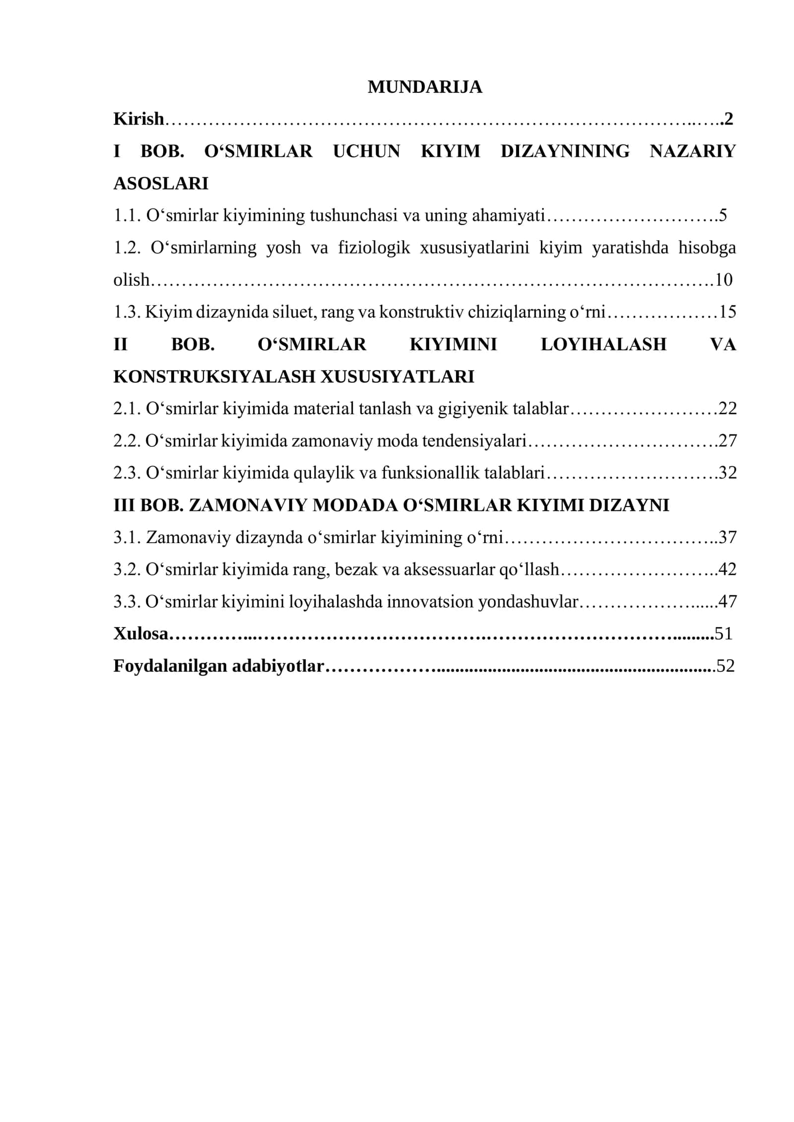 O‘SMIRLAR UCHUN KIYIM DIZAYNI
