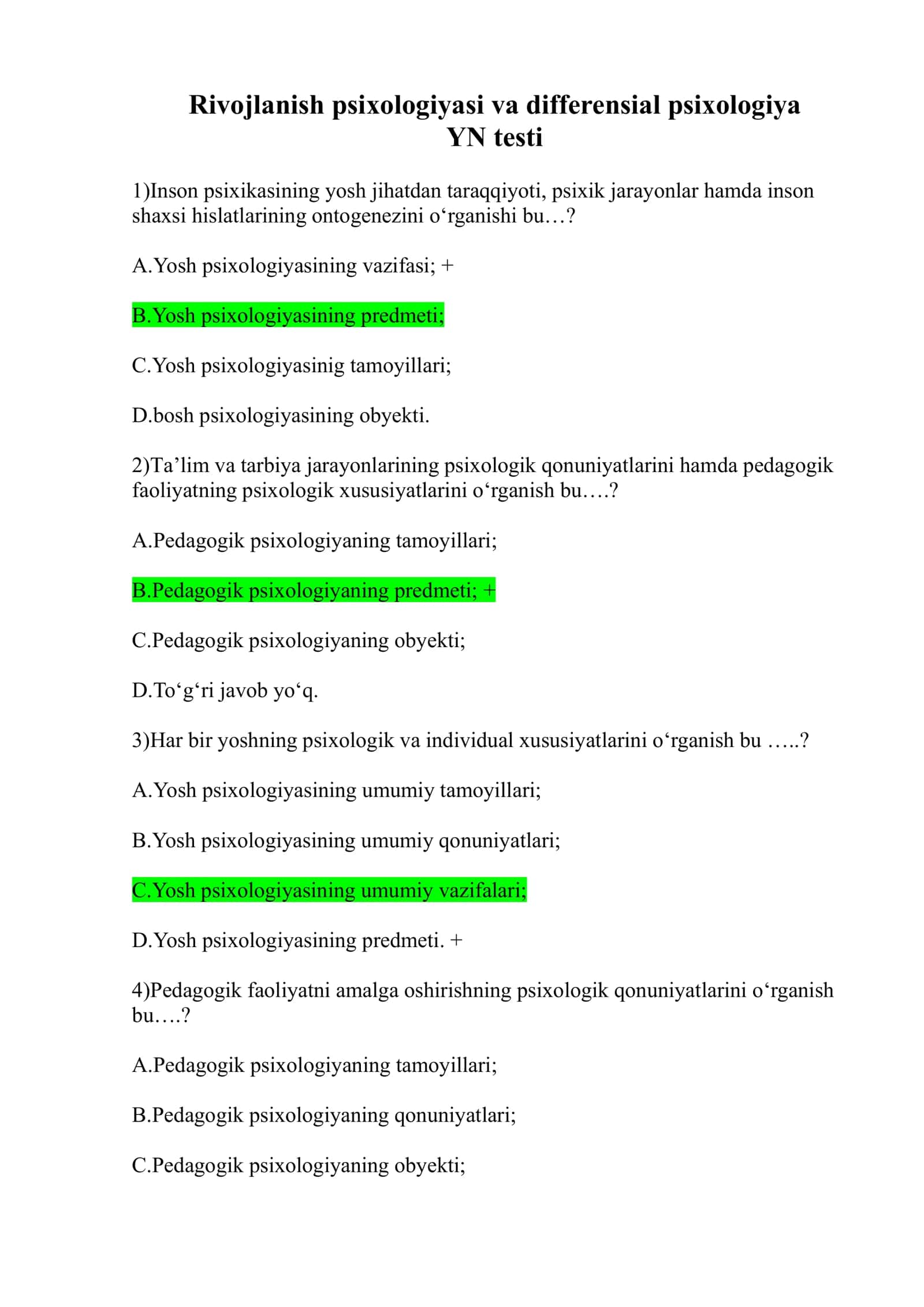 Rivojlanish psixologiyasi va differensial psixologiya