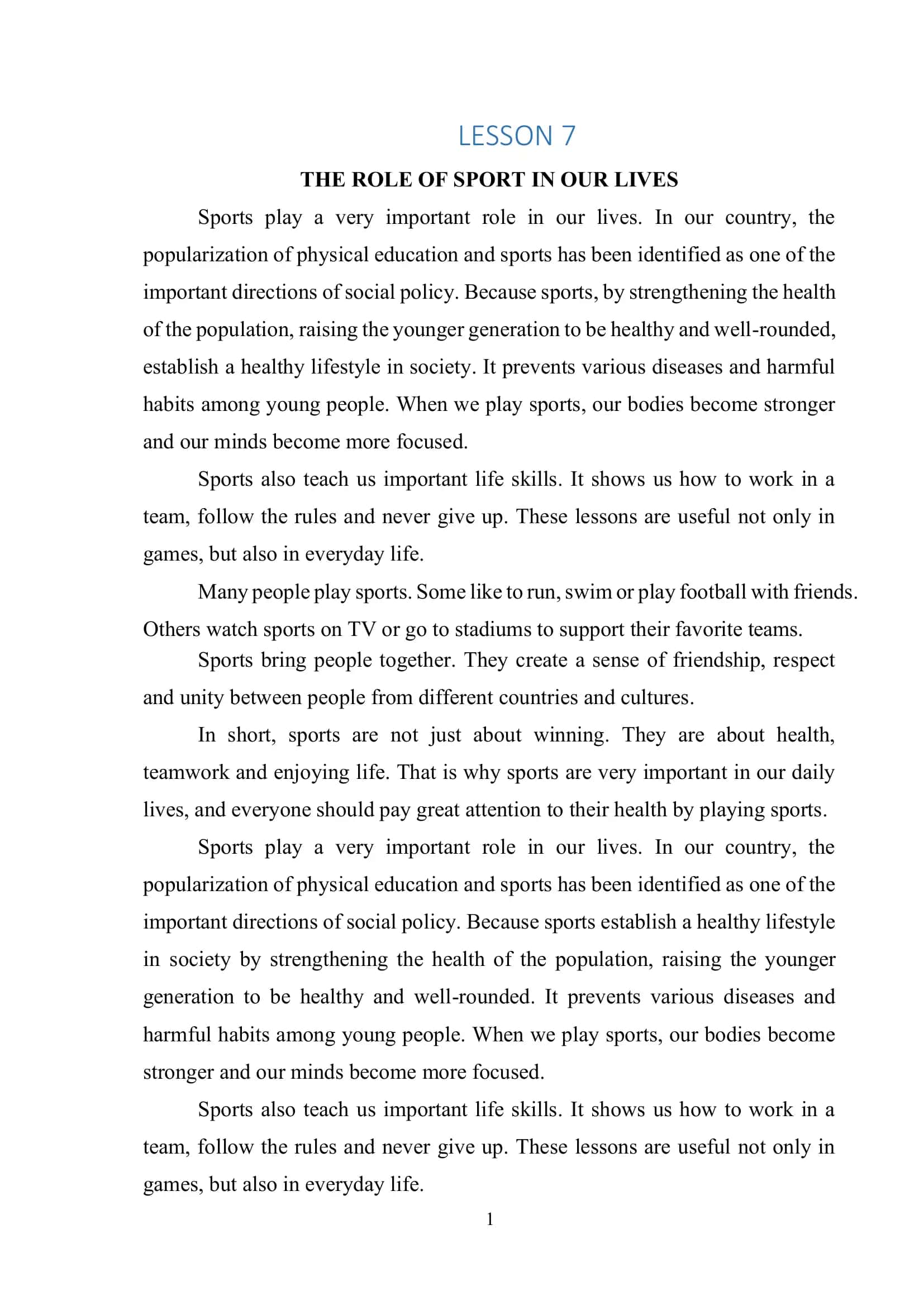 The Role of Sport in Our Lives