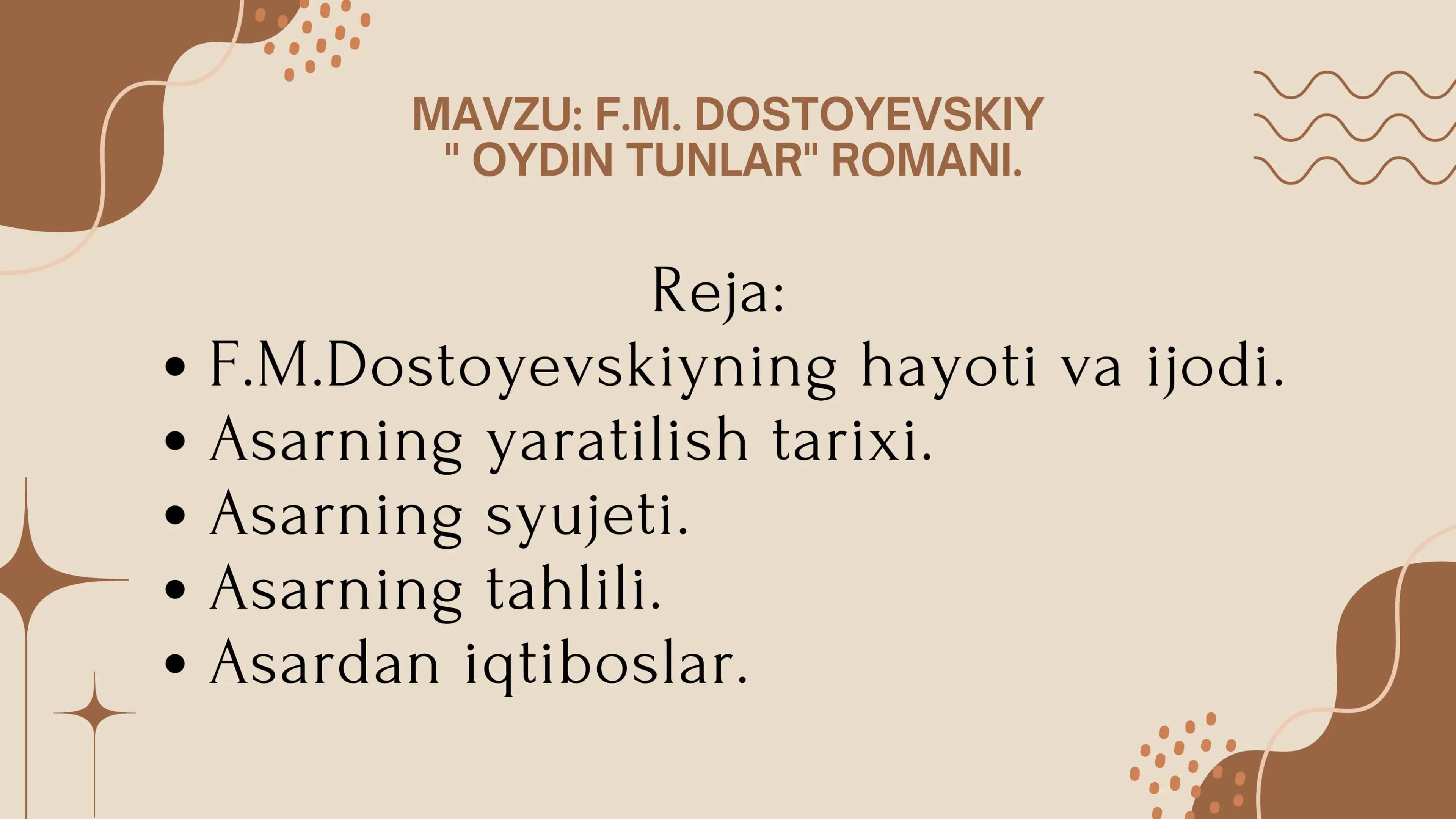 F.M. DOSTOYEVSKIY OYDIN TUNLAR ROMANI.
