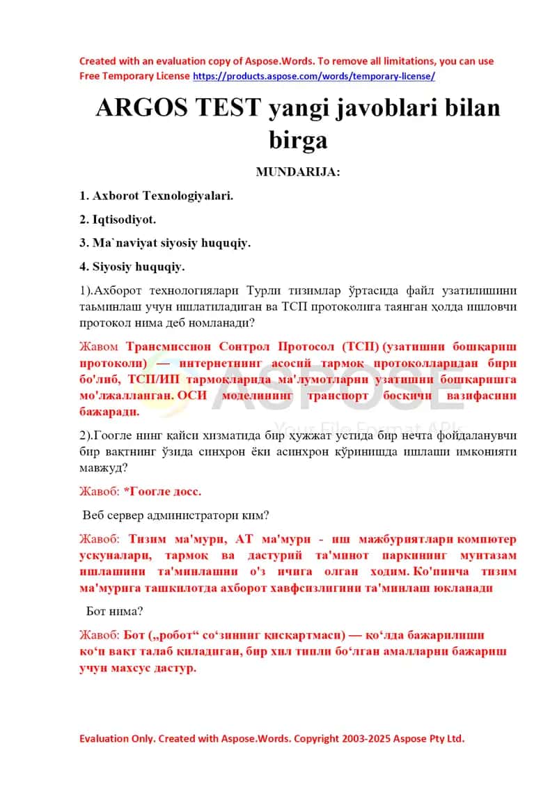 Argos test 2025 yangisi