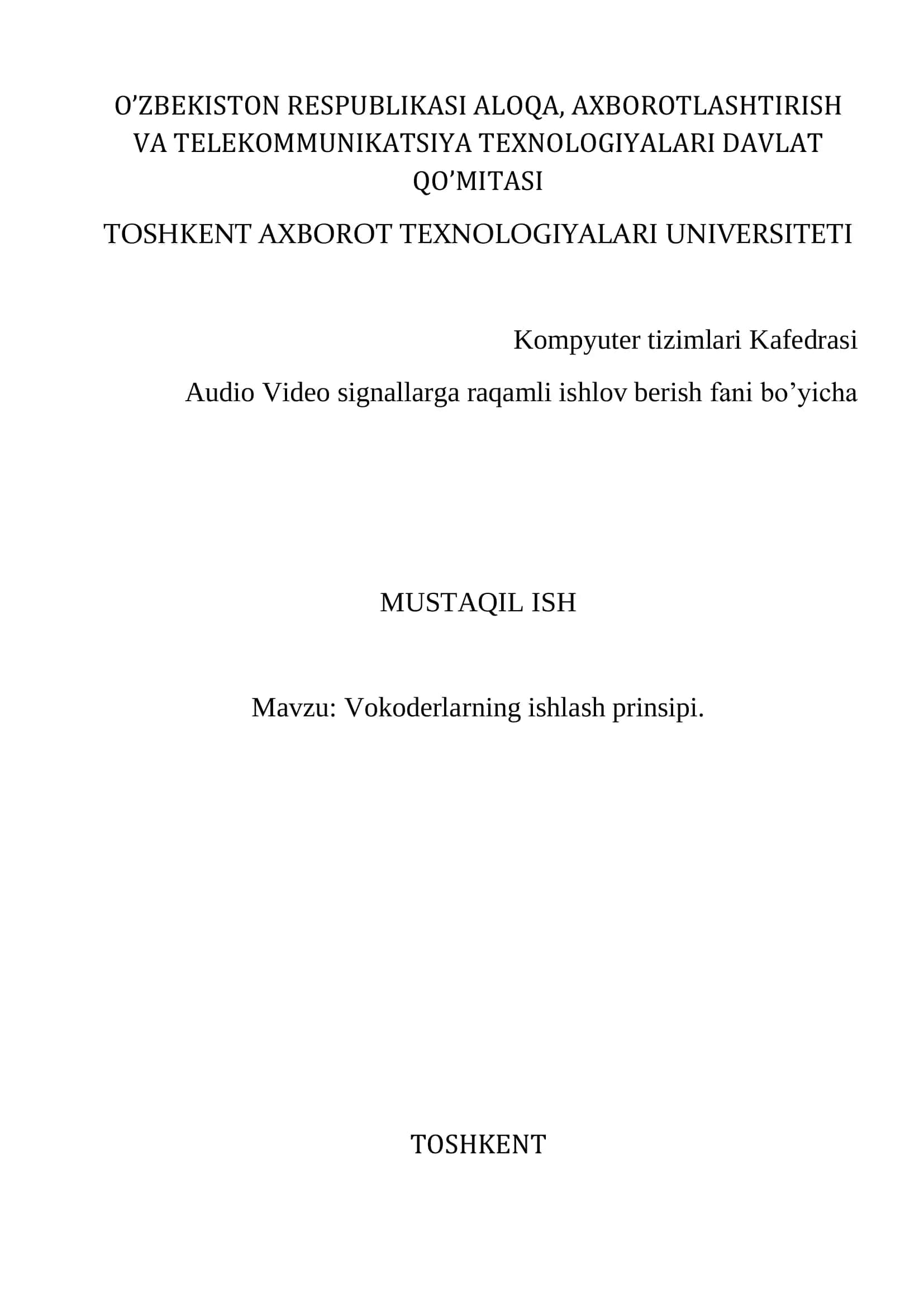 Vokoderlarning ishlash prinsipi