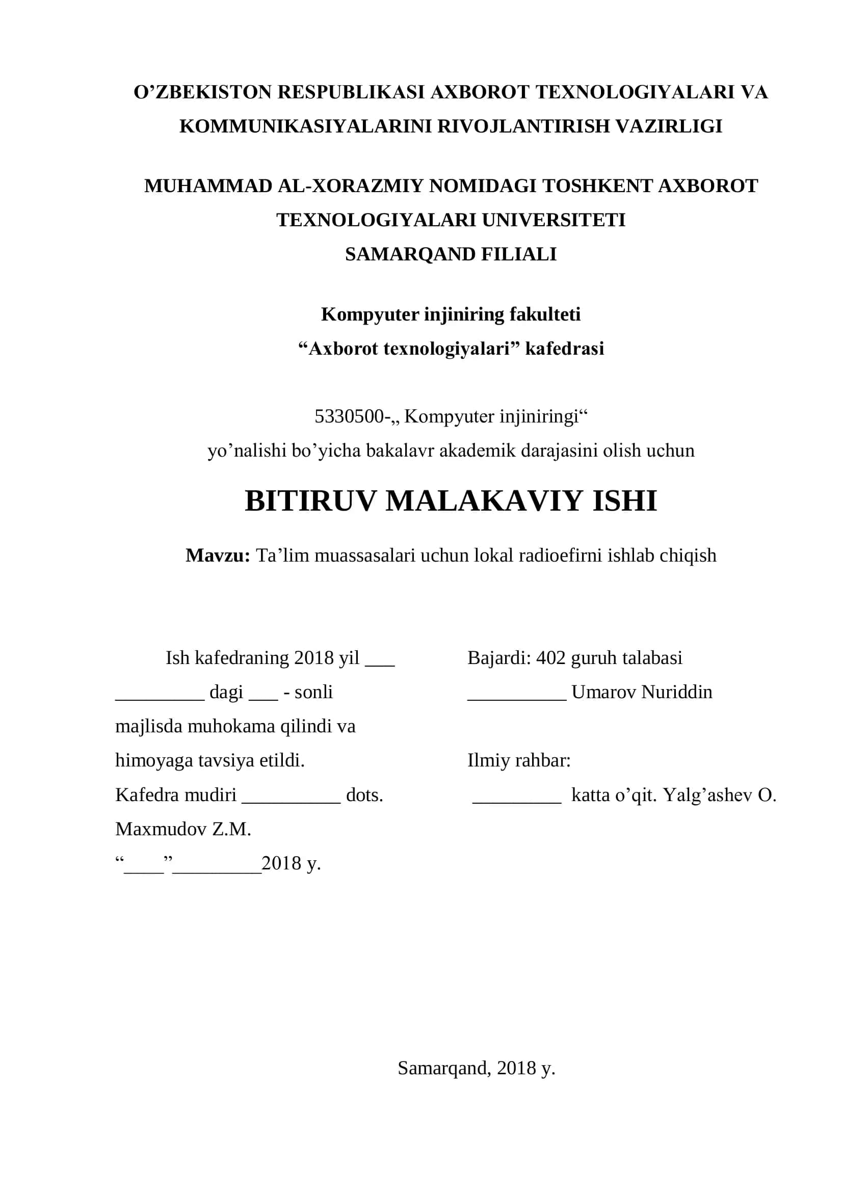 Ta’lim muassasalari uchun lokal radioefirni ishlab chiqish