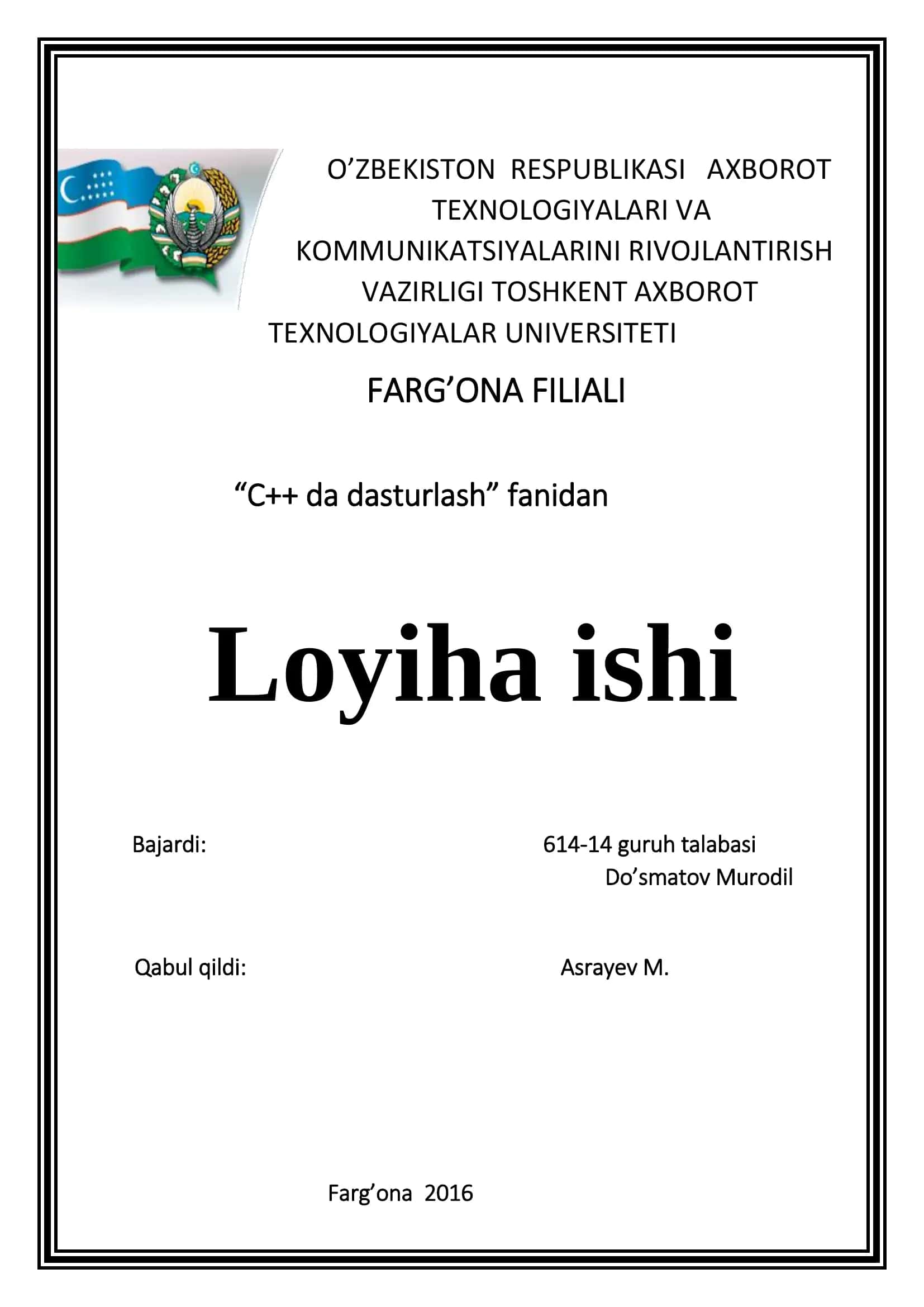 Velosipedlarni ijaraga beruvchi firmaning ma’lumotlar ombori yaratish va ijarachilarni nazorat qiluvchi dasturiy ta’minotini yaratish