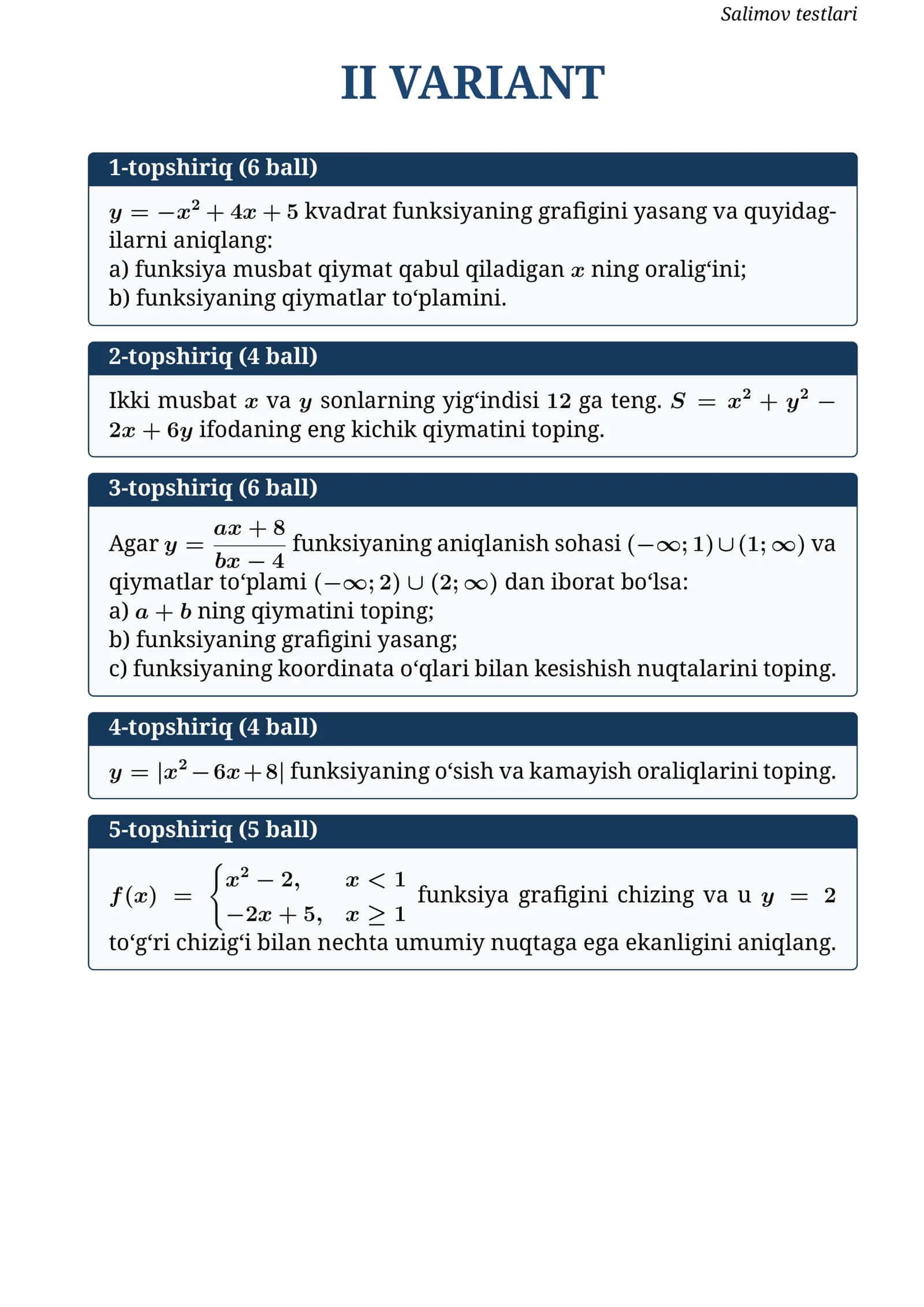 Matematika testlari