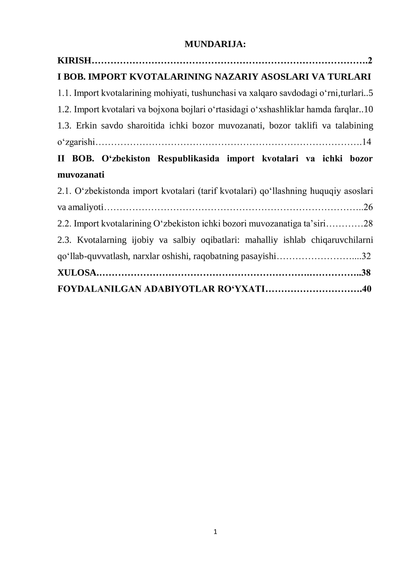 IMPORT KVOTALARINING NAZARIY ASOSLARI VA TURLARI