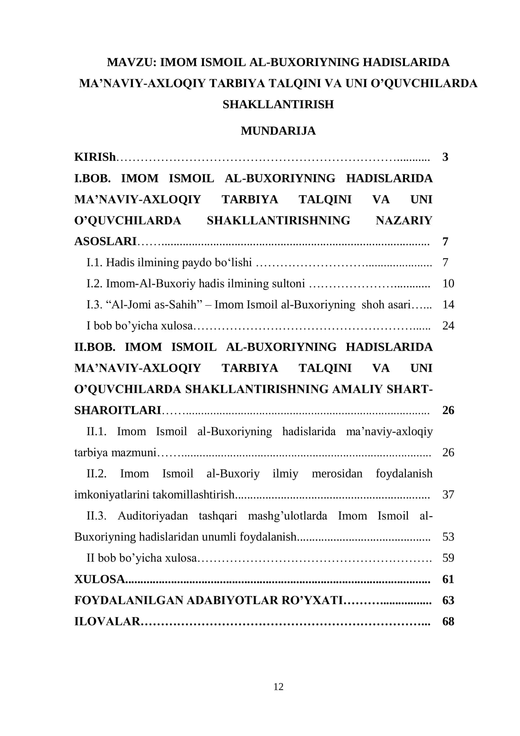 IMOM ISMOIL AL-BUXORIYNING HADISLARIDA MA‟NAVIY-AXLOQIY TARBIYA TALQINI VA UNI O‟QUVCHILARDA SHAKLLANTIRISH
