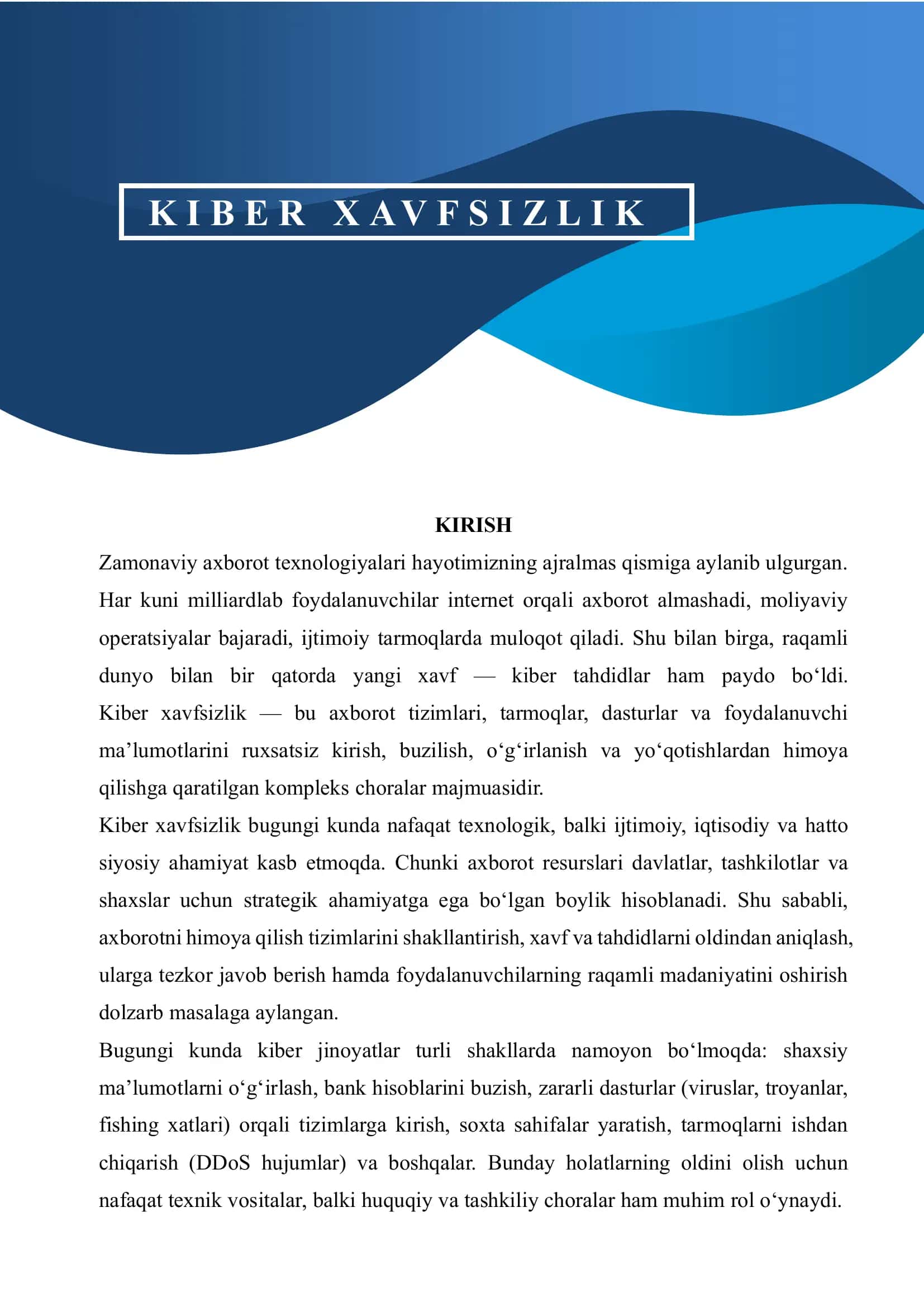 KIBER XAVFSIZLIK MAQOLA