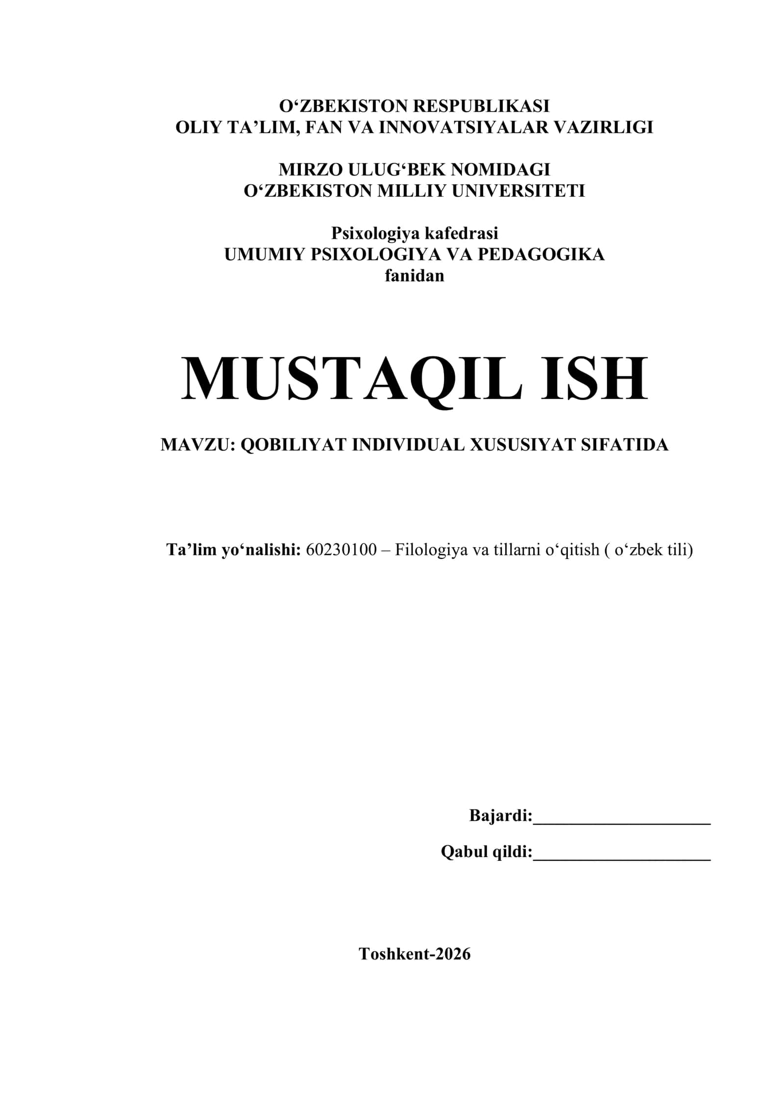QOBILIYAT INDIVIDUAL XUSUSIYAT SIFATIDA