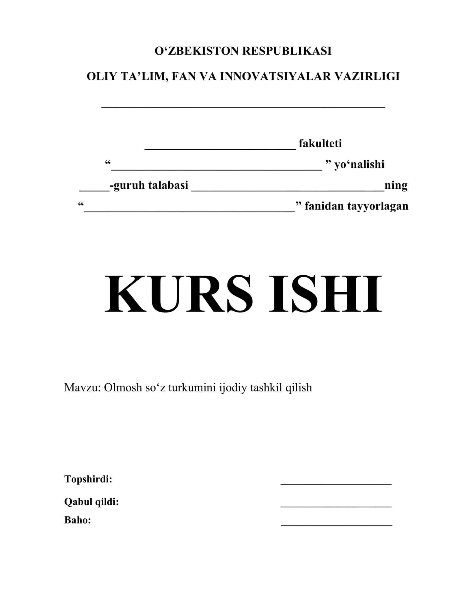 Olmosh so‘z turkumini ijodiy tashkil qilish