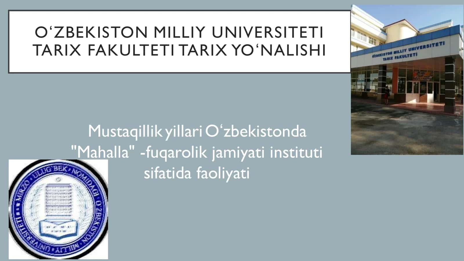 Mustaqillik yillari Oʻzbekistonda Mahalla -fuqarolik jamiyati instituti sifatida faoliyati
