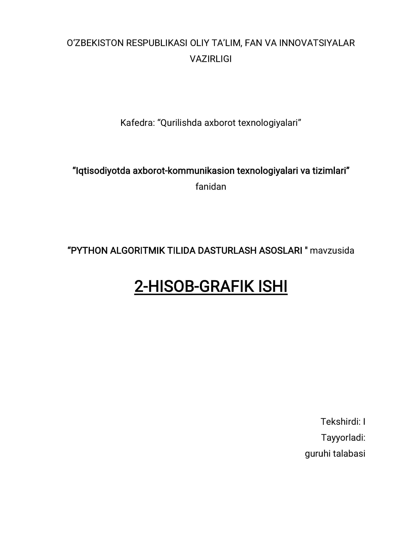 "PYTHON ALGORITMIK TILIDA DASTURLASH ASOSLARI"