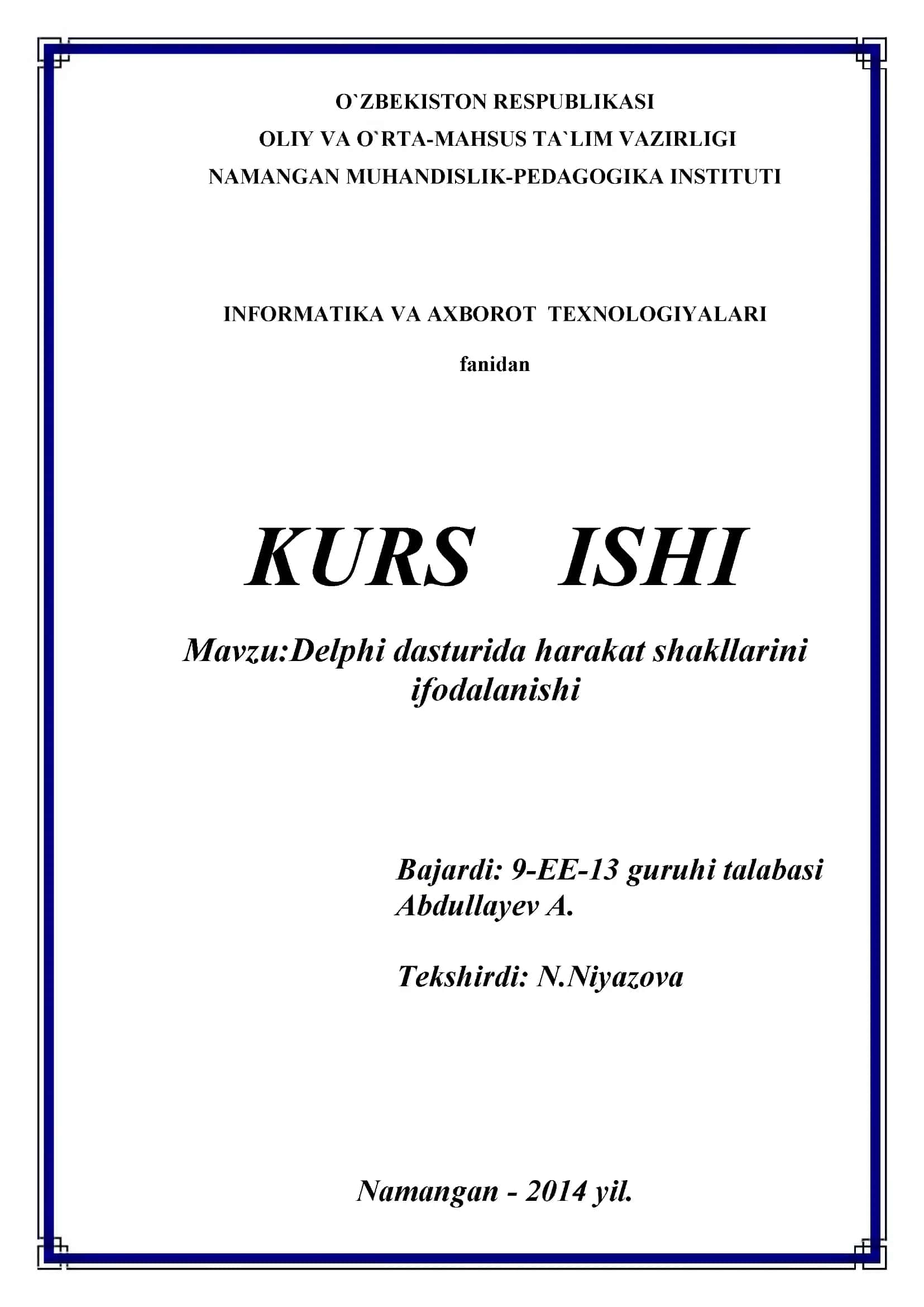 Delphi dasturida harakat shakllarini ifodalanishi