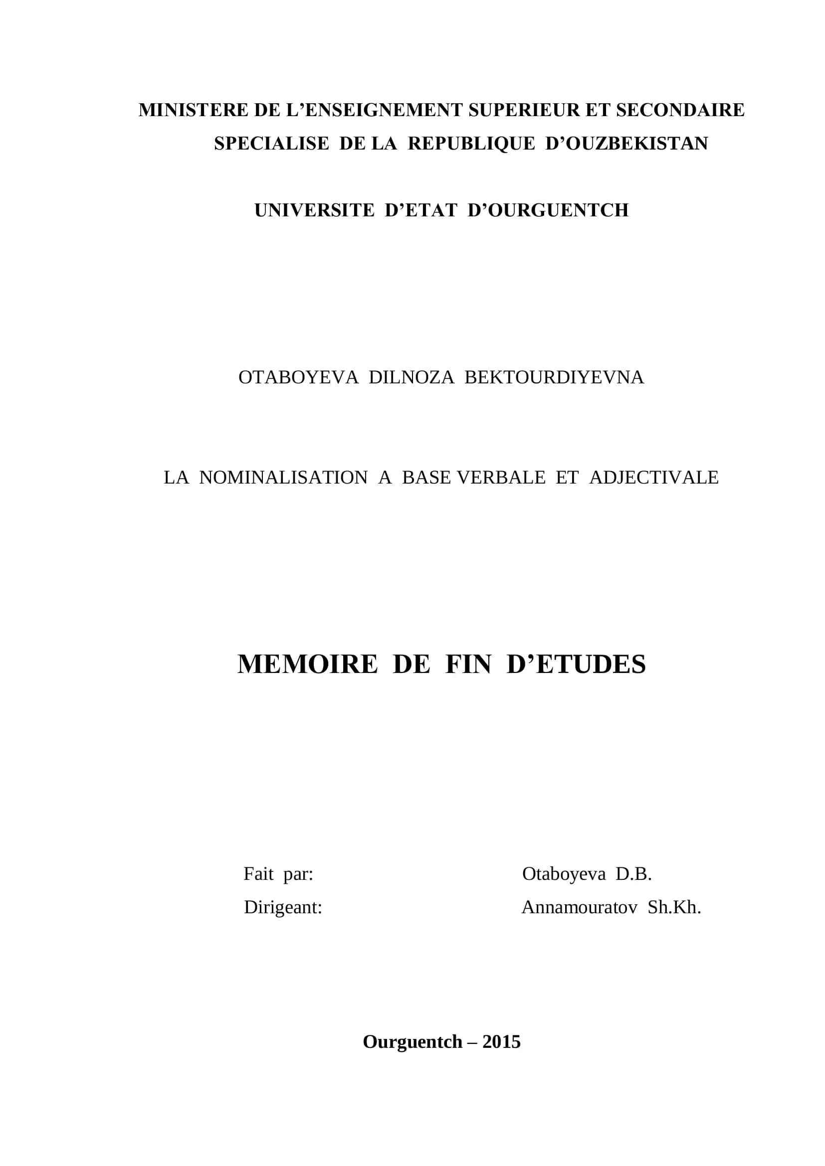 LA NOMINALISATION A BASE VERBALE ET ADJECTIVALE