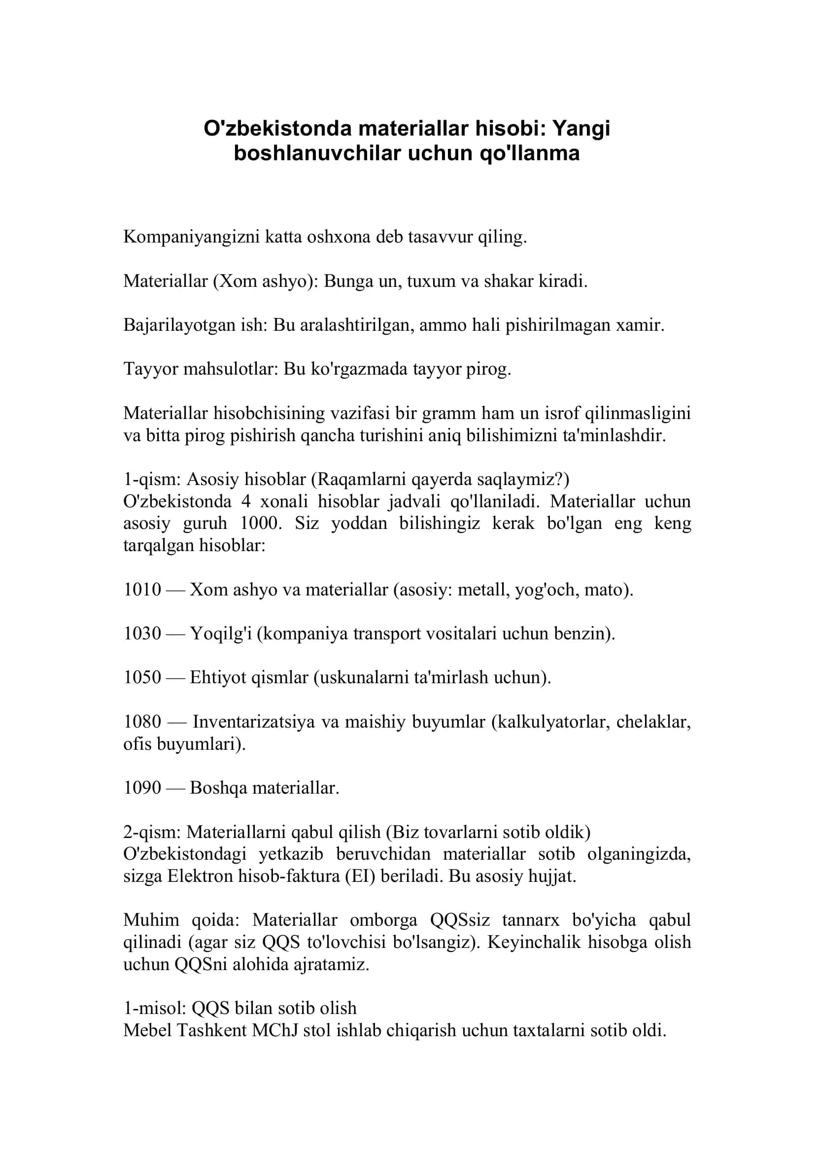 Materiallar hisobi: Yangi boshlanuvchilar uchun qo'llanma