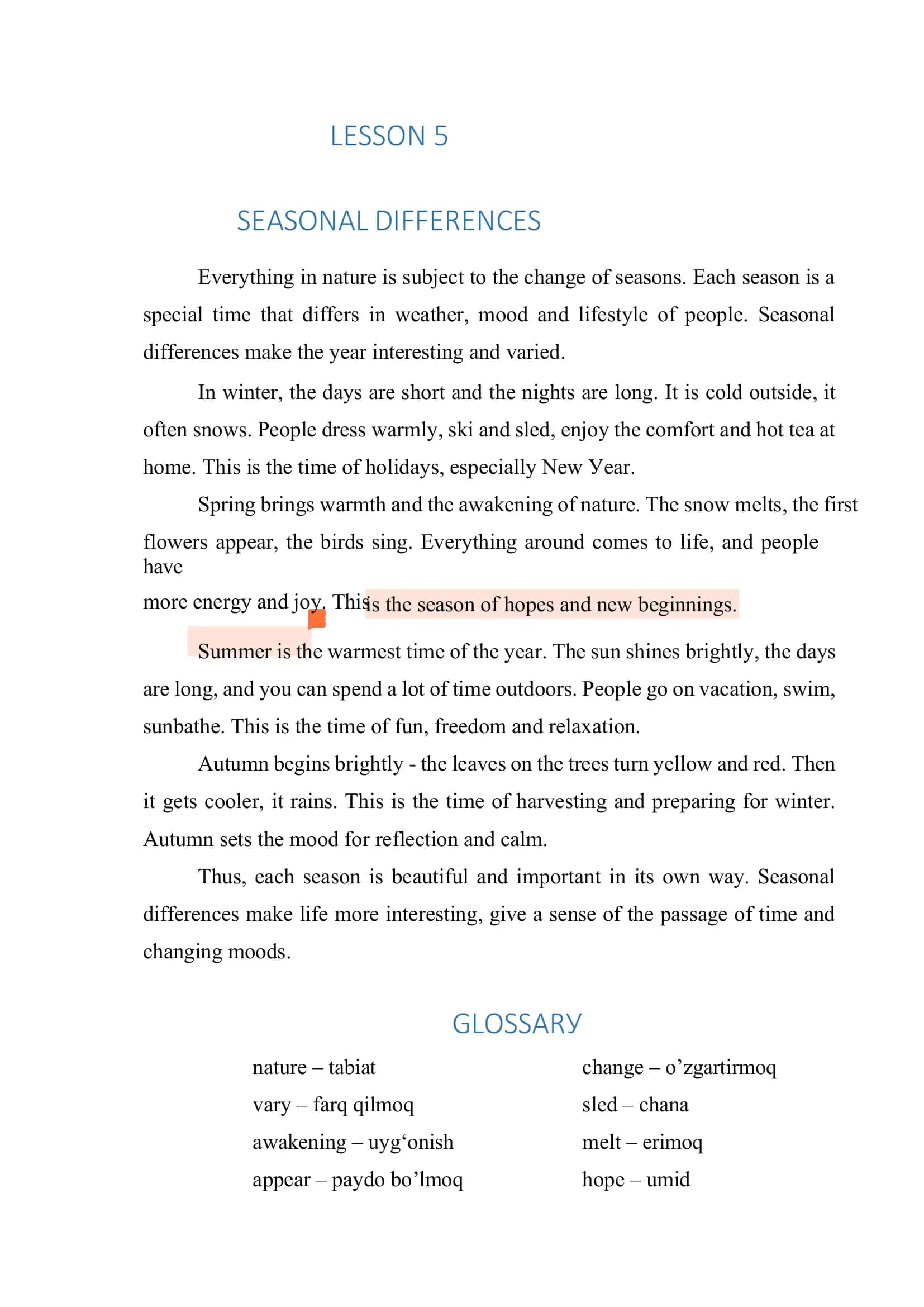 Seasonal Differences