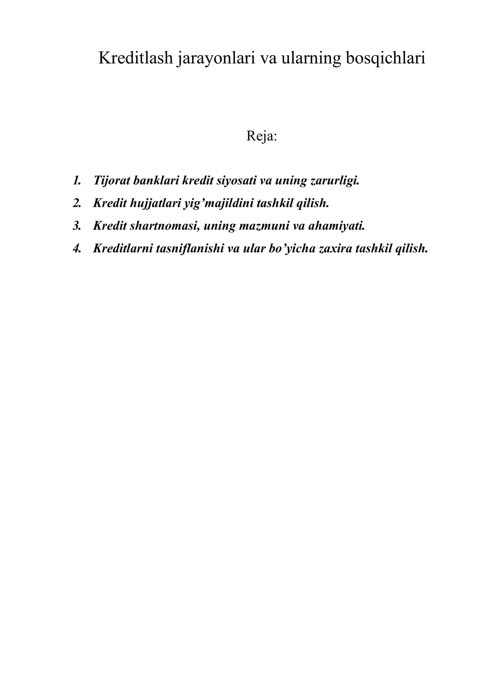 Kreditlash jarayonlari va ularning bosqichlari