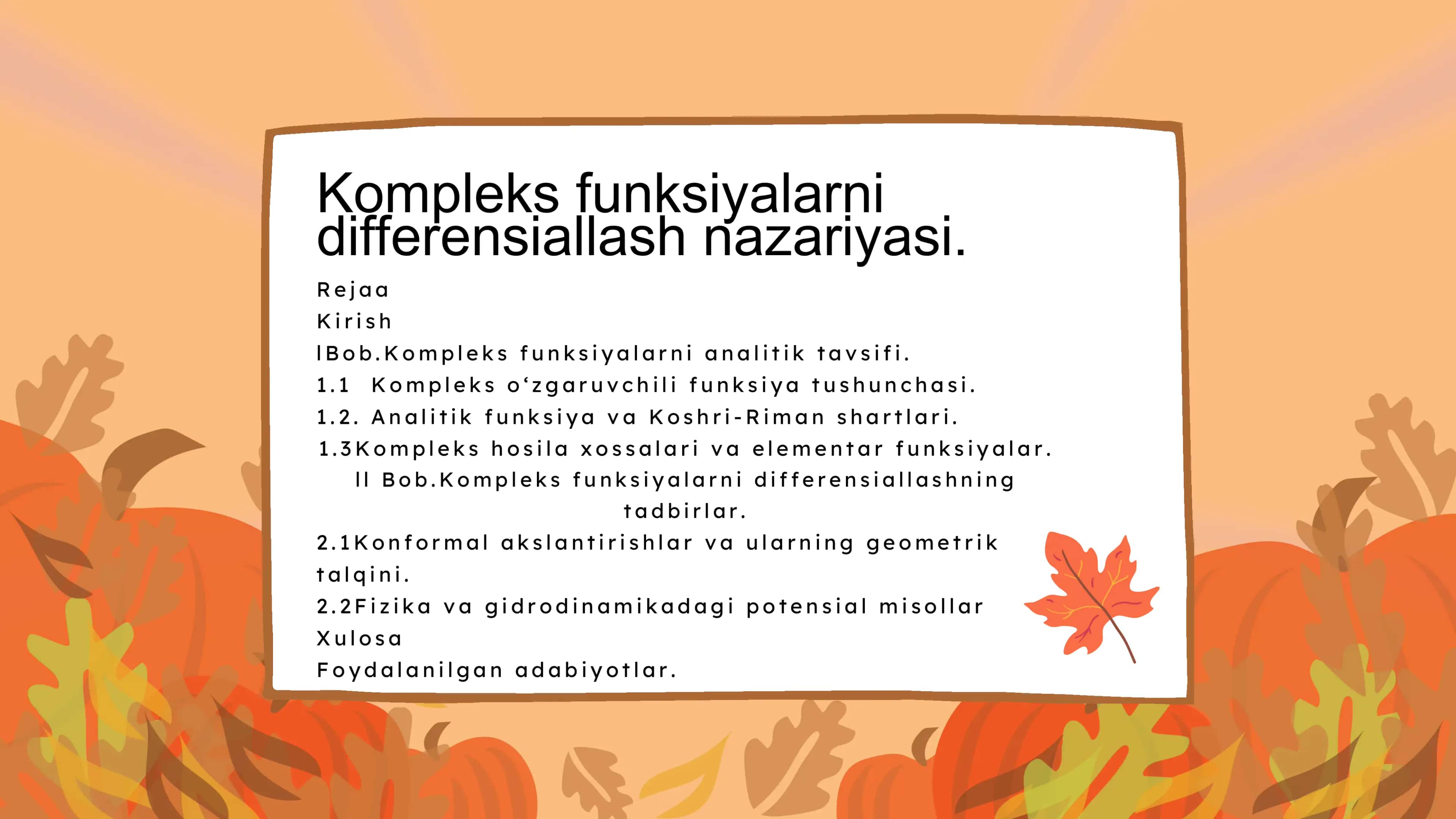 Kompleks funksiyalarni differensiallash nazariyasi