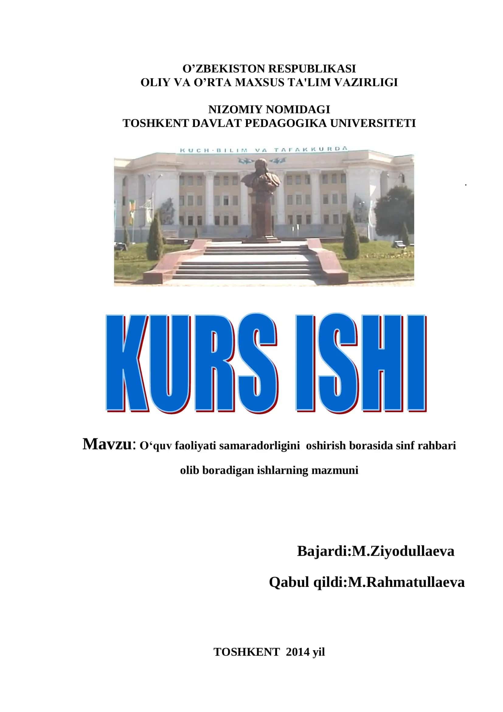 O‘quv faoliyati samaradorligini oshirish borasida sinf rahbari olib boradigan ishlarning mazmuni