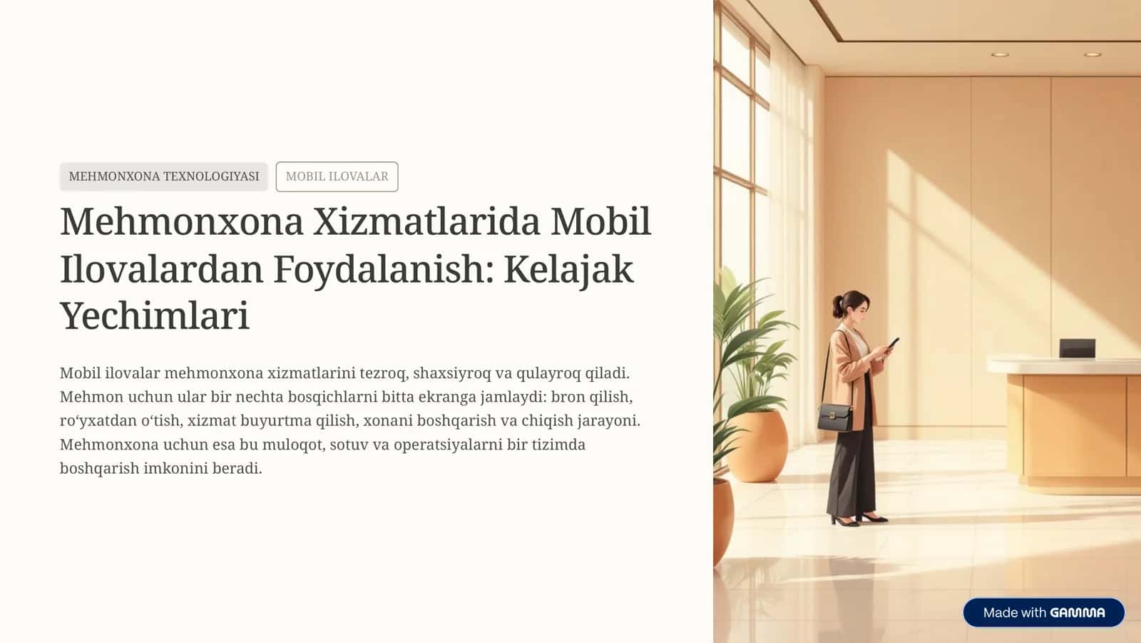 Mehmonxona Xizmatlarida Mobil Ilovalardan Foydalanish: Kelajak Yechimlari