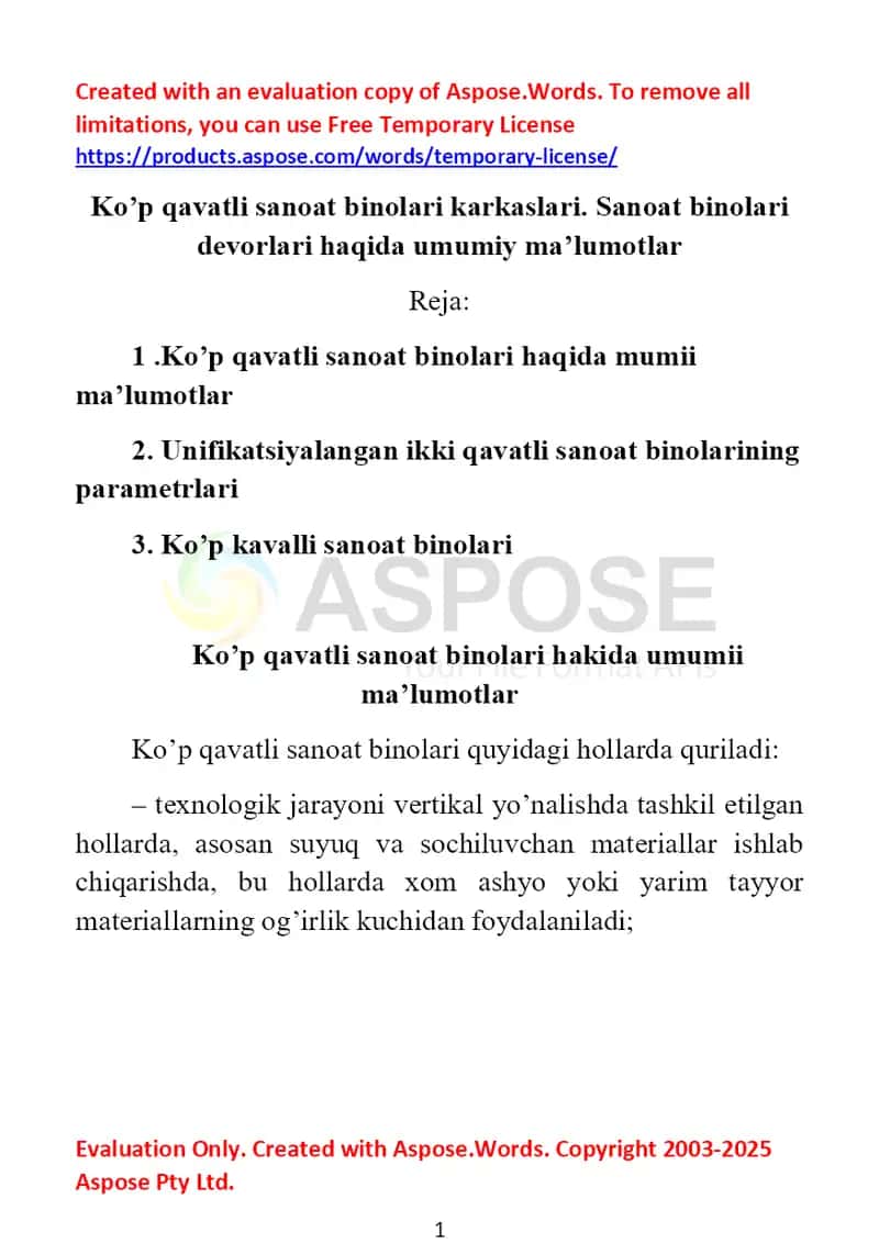 Ko‘p qavatli sanoat binolari karkaslari