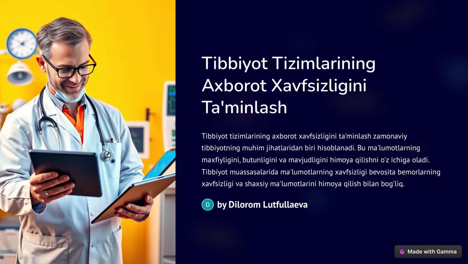 Tibbiyot Tizimlarining Axborot Xavfsizligini Ta'minlash